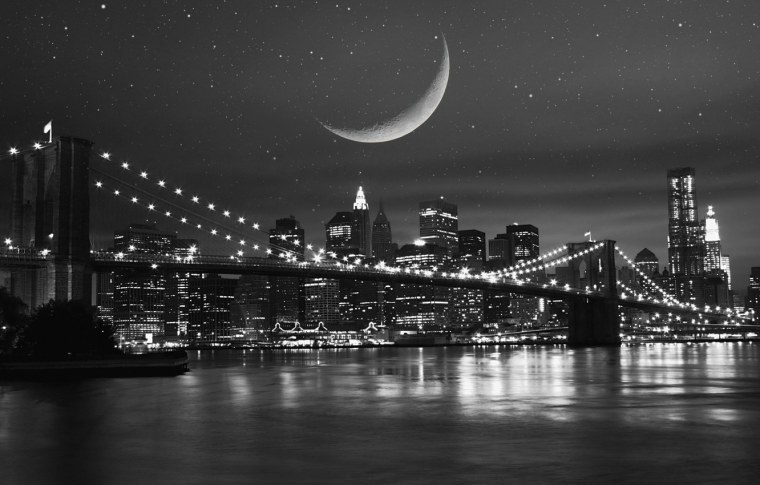 Бруклинский мост Нью-Йорк черно