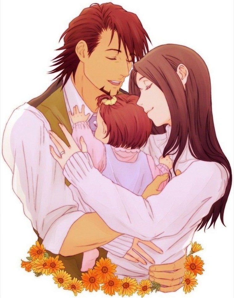 Аниме семья отец мать и дочь