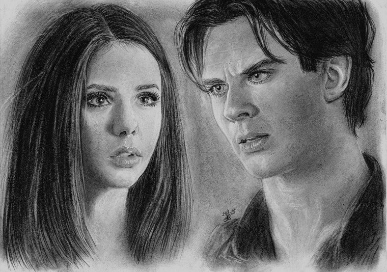 Деймон Сальваторе и Елена портрет