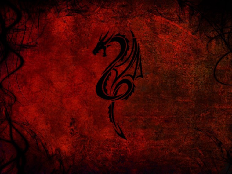 Красный дракон на черном фоне