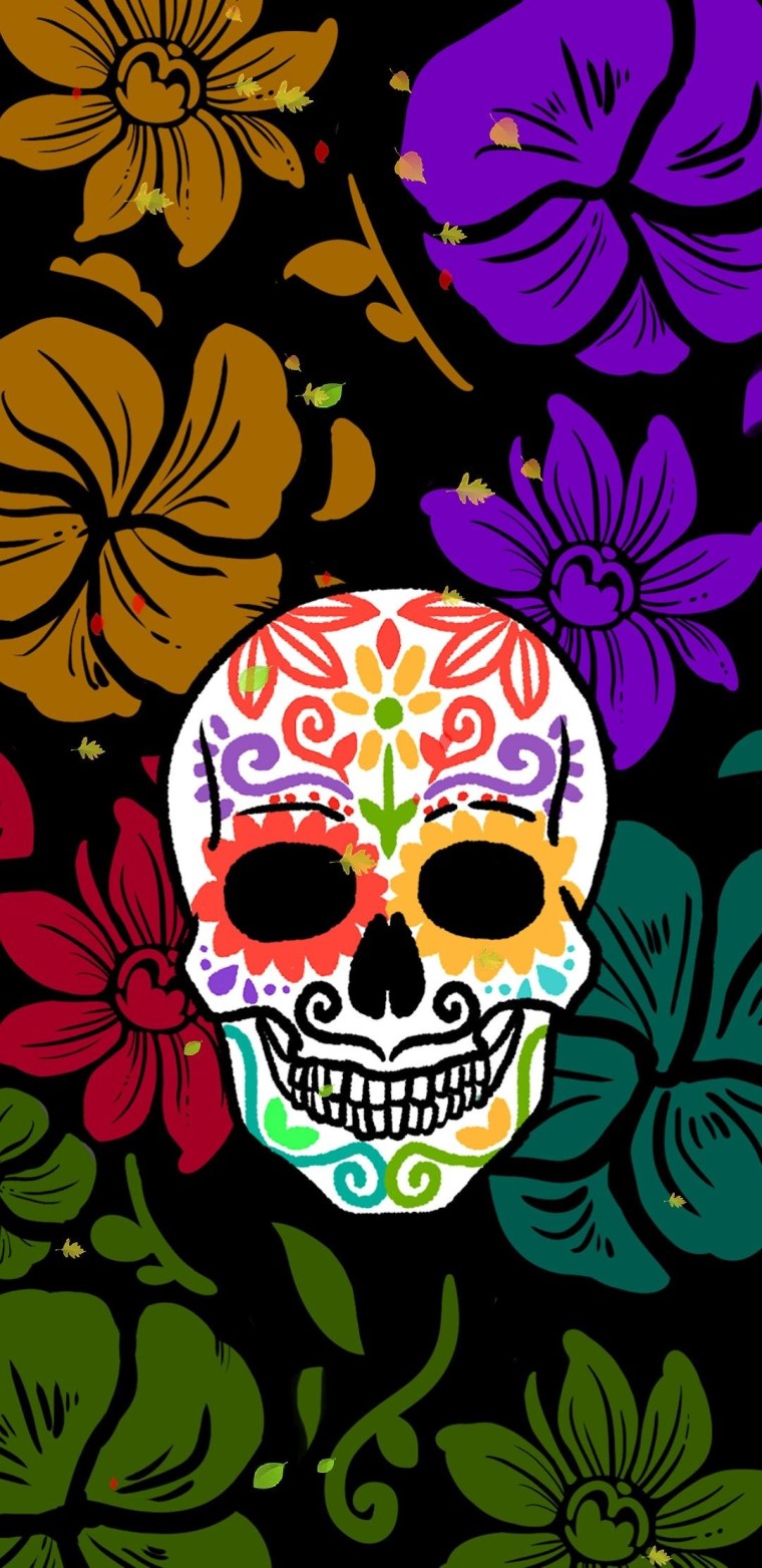 Акварель изо цветы череп