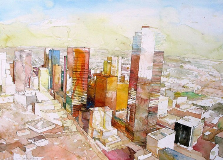 Урбанистический пейзаж акварелью